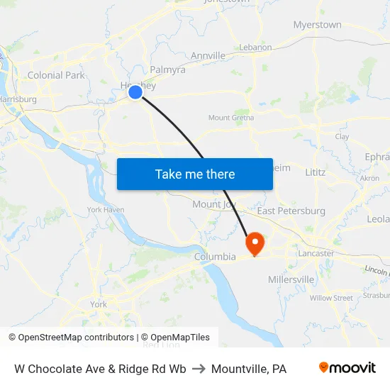 W Chocolate Ave & Ridge Rd Wb to Mountville, PA map