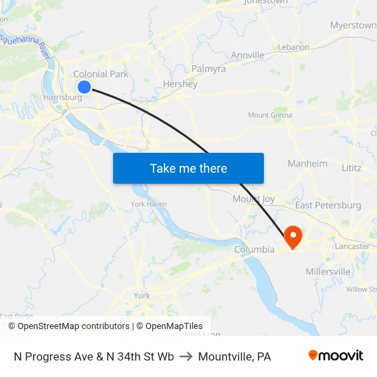 N Progress Ave & N 34th St Wb to Mountville, PA map
