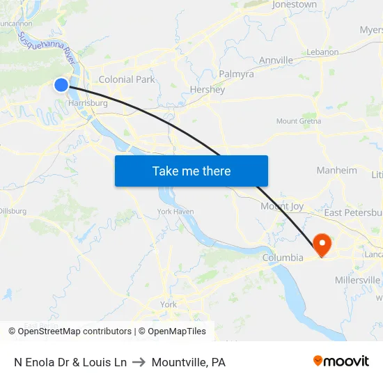 N Enola Dr & Louis Ln to Mountville, PA map
