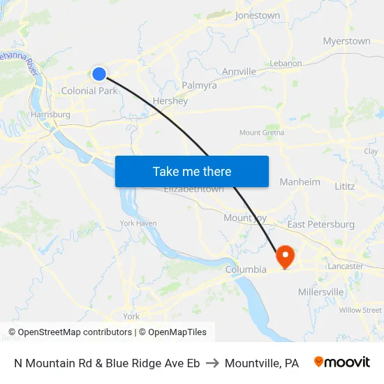 N Mountain Rd & Blue Ridge Ave Eb to Mountville, PA map
