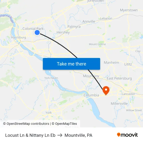 Locust Ln & Nittany Ln Eb to Mountville, PA map