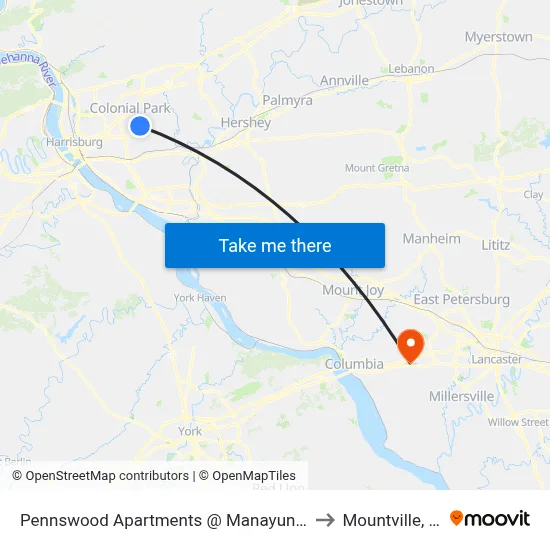 Pennswood Apartments @ Manayunk Rd to Mountville, PA map