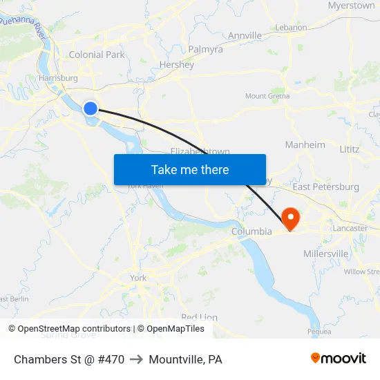 Chambers St @ #470 to Mountville, PA map