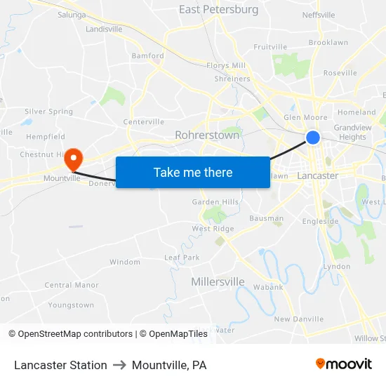 Lancaster Station to Mountville, PA map