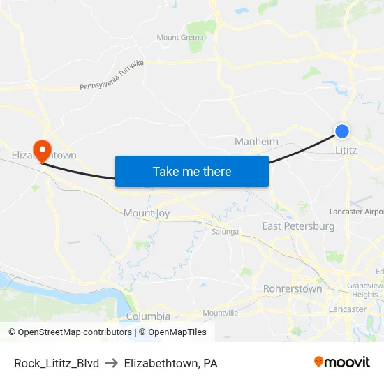 Rock_Lititz_Blvd to Elizabethtown, PA map