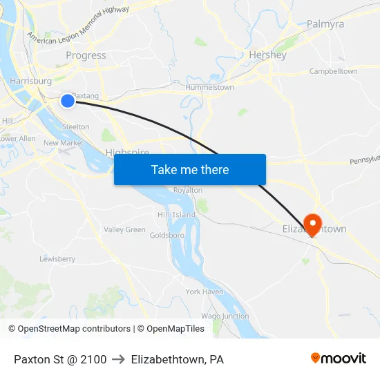 Paxton St @ 2100 to Elizabethtown, PA map
