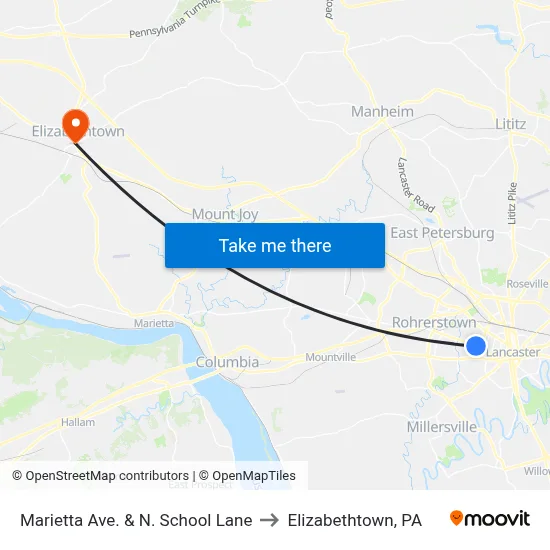 Marietta Ave. & N. School Lane to Elizabethtown, PA map