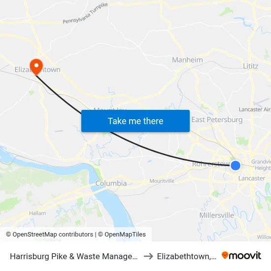 Harrisburg Pike & Waste Management to Elizabethtown, PA map