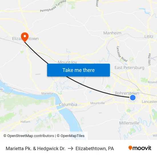 Marietta Pk. & Hedgwick Dr. to Elizabethtown, PA map