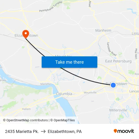 2435 Marietta Pk. to Elizabethtown, PA map
