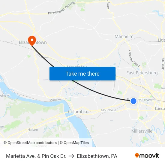 Marietta Ave. & Pin Oak Dr. to Elizabethtown, PA map