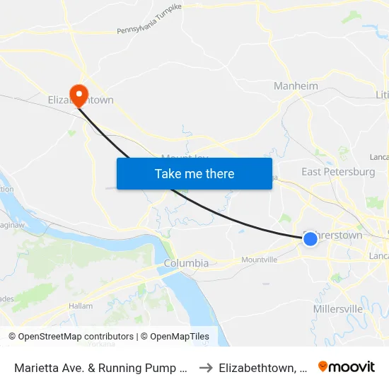 Marietta Ave. & Running Pump Rd. to Elizabethtown, PA map