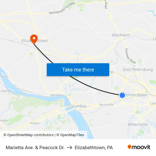 Marietta Ave. & Peacock Dr. to Elizabethtown, PA map