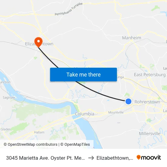 3045 Marietta Ave. Oyster Pt. Medical to Elizabethtown, PA map