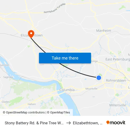 Stony Battery Rd. & Pine Tree Way to Elizabethtown, PA map