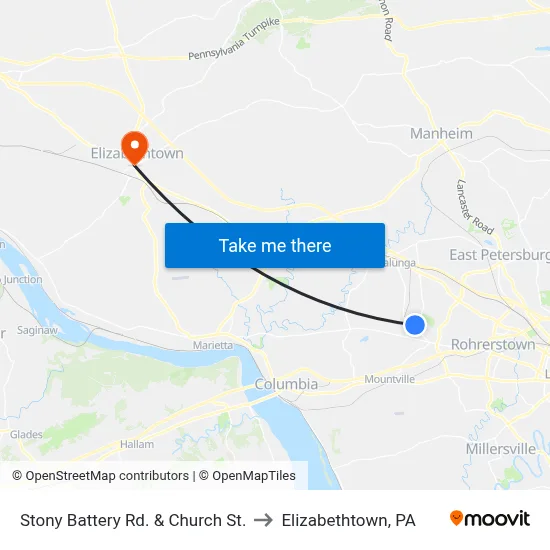 Stony Battery Rd. & Church St. to Elizabethtown, PA map