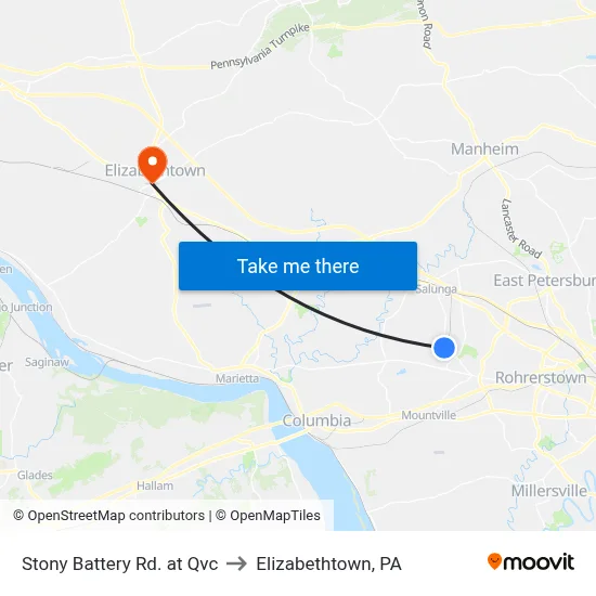 Stony Battery Rd. at Qvc to Elizabethtown, PA map