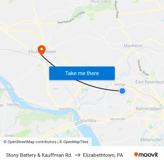 Stony Battery & Kauffman Rd. to Elizabethtown, PA map