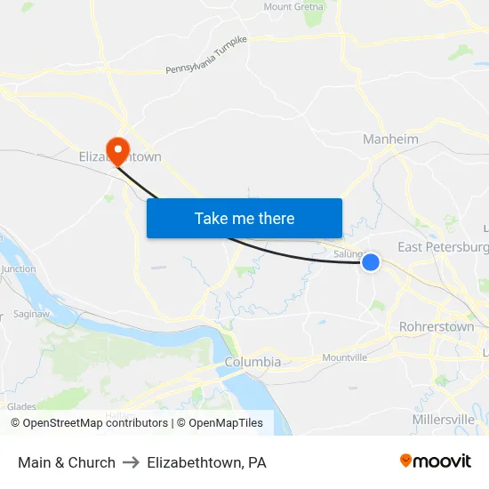 Main & Church to Elizabethtown, PA map