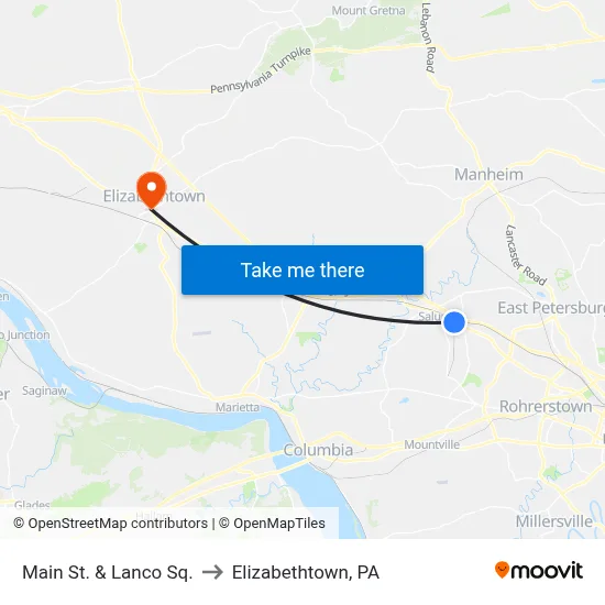 Main St. & Lanco Sq. to Elizabethtown, PA map