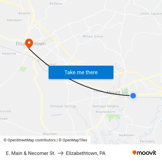 E. Main & Necomer St. to Elizabethtown, PA map