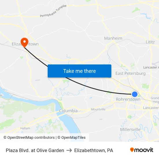 Plaza Blvd. at Olive Garden to Elizabethtown, PA map