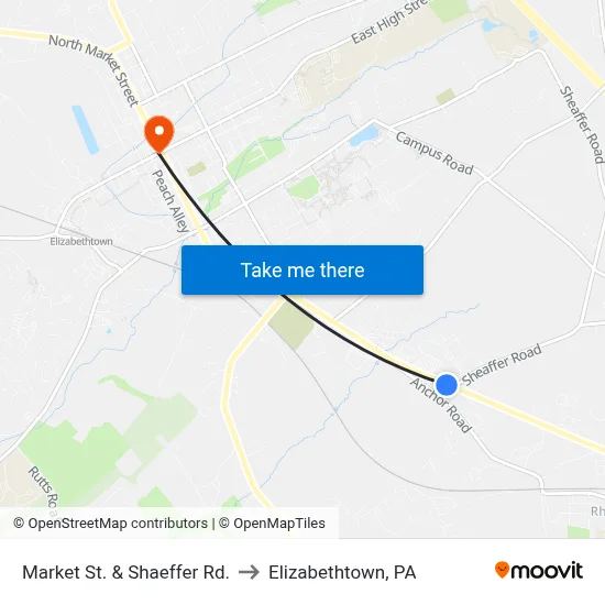 Market St. & Shaeffer Rd. to Elizabethtown, PA map