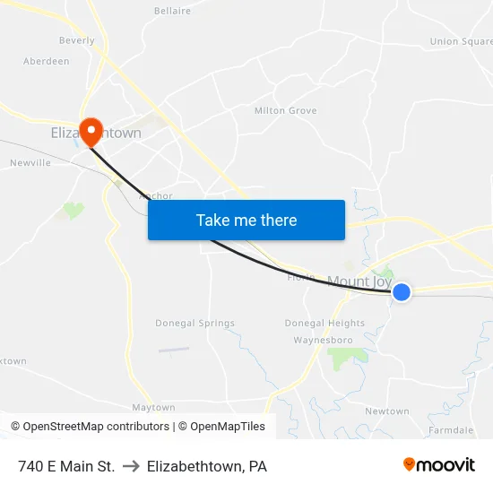 740 E Main St. to Elizabethtown, PA map