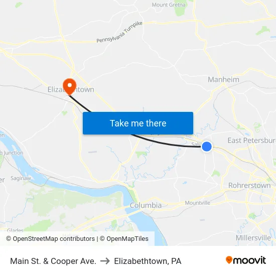 Main St. & Cooper Ave. to Elizabethtown, PA map