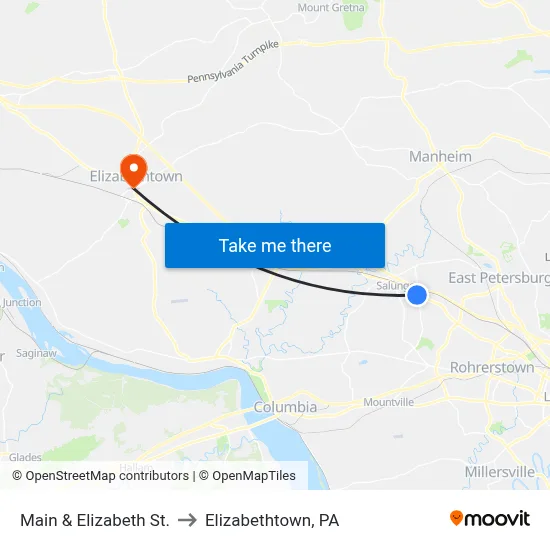 Main & Elizabeth St. to Elizabethtown, PA map