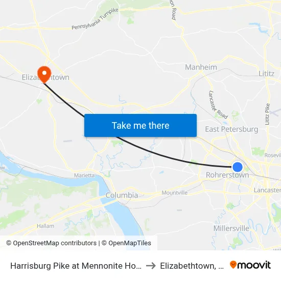 Harrisburg Pike at Mennonite Home to Elizabethtown, PA map
