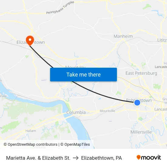 Marietta Ave. & Elizabeth St. to Elizabethtown, PA map