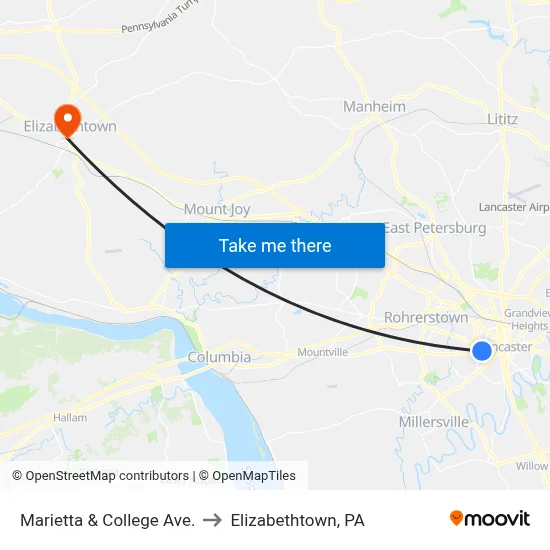 Marietta & College Ave. to Elizabethtown, PA map