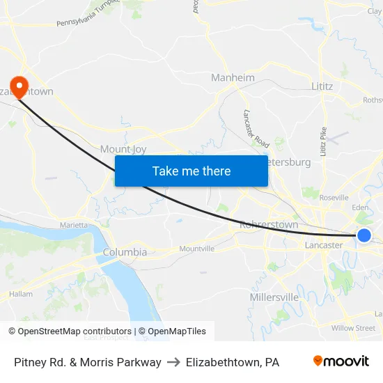Pitney Rd. & Morris Parkway to Elizabethtown, PA map