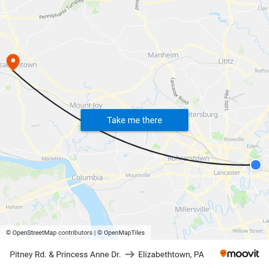 Pitney Rd. & Princess Anne Dr. to Elizabethtown, PA map