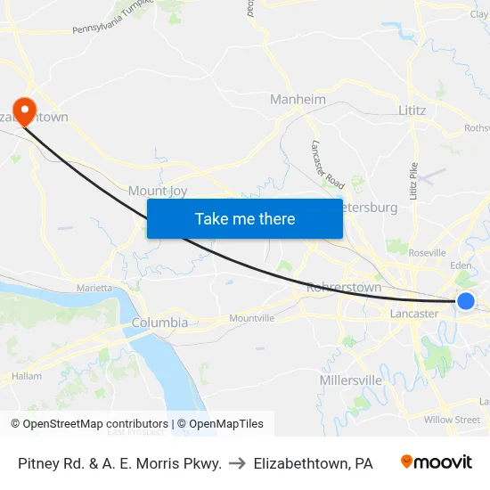 Pitney Rd. & A. E. Morris Pkwy. to Elizabethtown, PA map