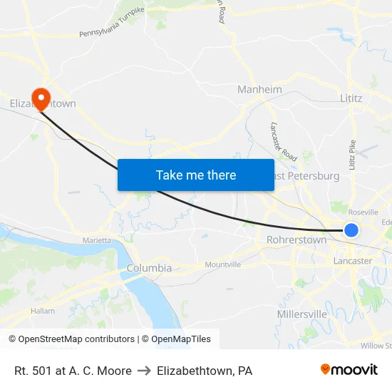 Rt. 501 at A. C. Moore to Elizabethtown, PA map