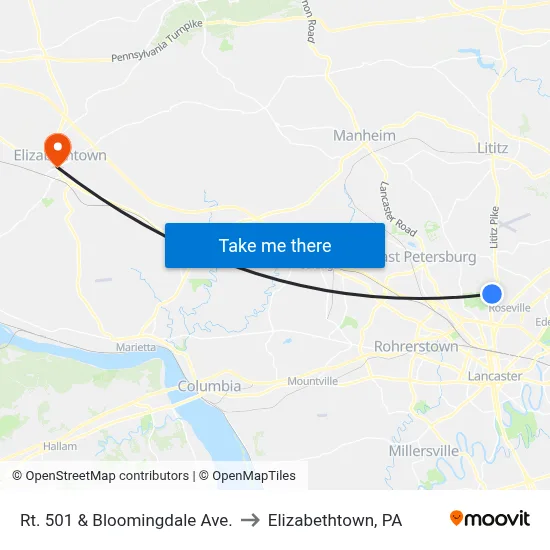 Rt. 501 & Bloomingdale Ave. to Elizabethtown, PA map