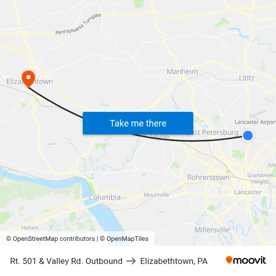 Rt. 501 & Valley Rd. Outbound to Elizabethtown, PA map