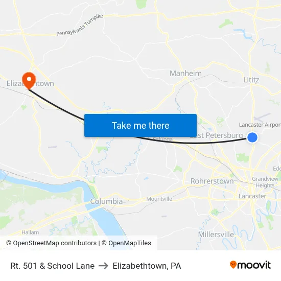 Rt. 501 & School Lane to Elizabethtown, PA map