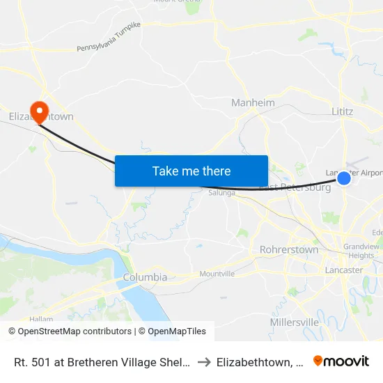 Rt. 501 at Bretheren Village Shelter to Elizabethtown, PA map