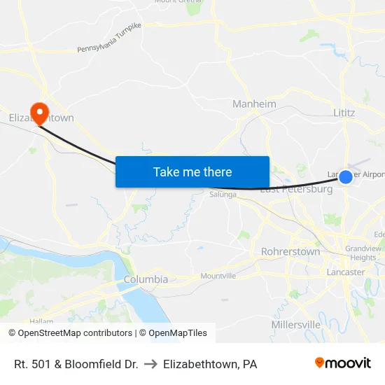 Rt. 501 & Bloomfield Dr. to Elizabethtown, PA map