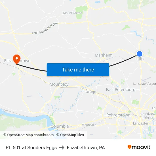 Rt. 501 at Souders Eggs to Elizabethtown, PA map