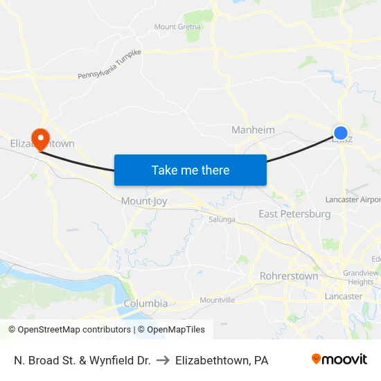 N. Broad St. & Wynfield Dr. to Elizabethtown, PA map