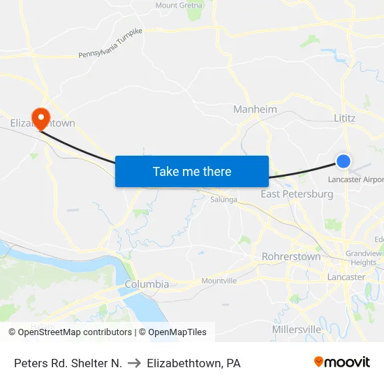 Peters Rd. Shelter N. to Elizabethtown, PA map