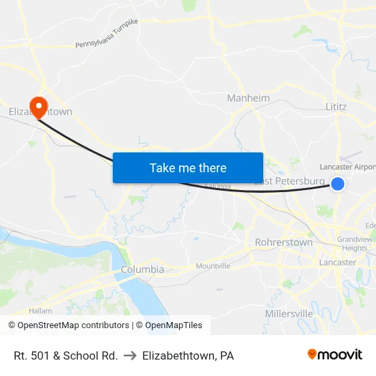 Rt. 501 & School Rd. to Elizabethtown, PA map