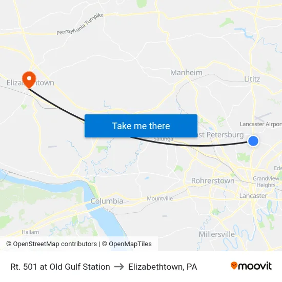 Rt. 501 at Old Gulf Station to Elizabethtown, PA map