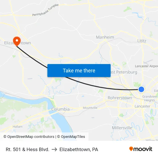 Rt. 501 & Hess Blvd. to Elizabethtown, PA map