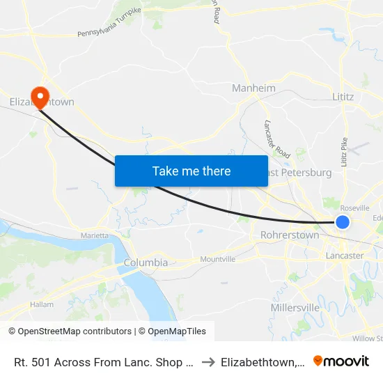 Rt. 501 Across From Lanc. Shop Cntr. to Elizabethtown, PA map