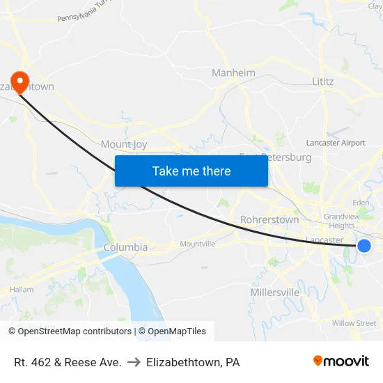 Rt. 462 & Reese Ave. to Elizabethtown, PA map